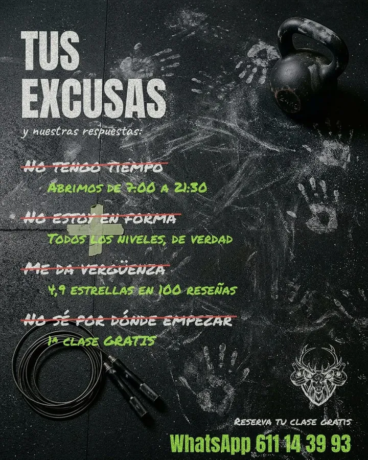 Flyer «Tus excusas y nuestras respuestas» para Crossbox Vallirana