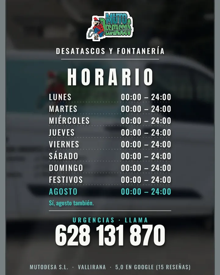 Flyer de horario 24 horas de Mutodesa