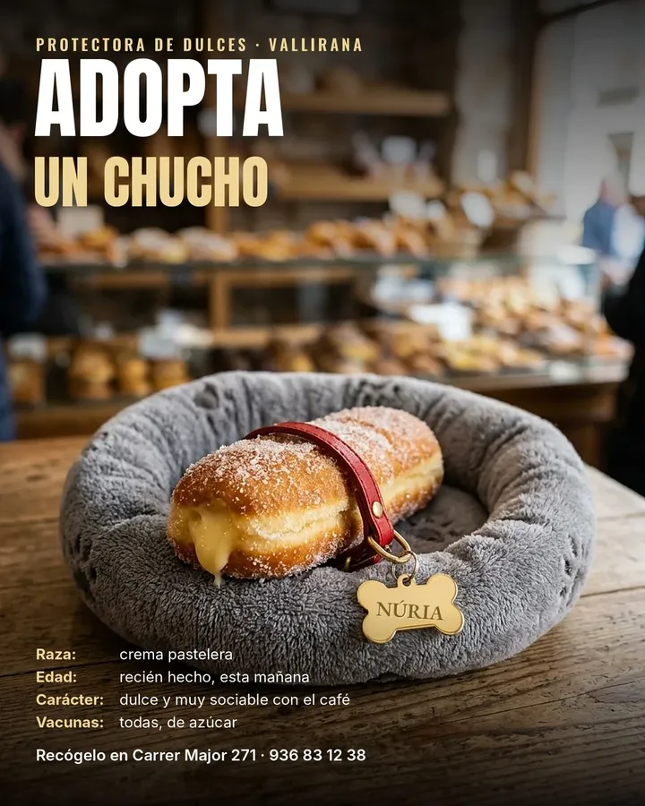 Flyer «Adopta un chucho» de Pastisseria Núria