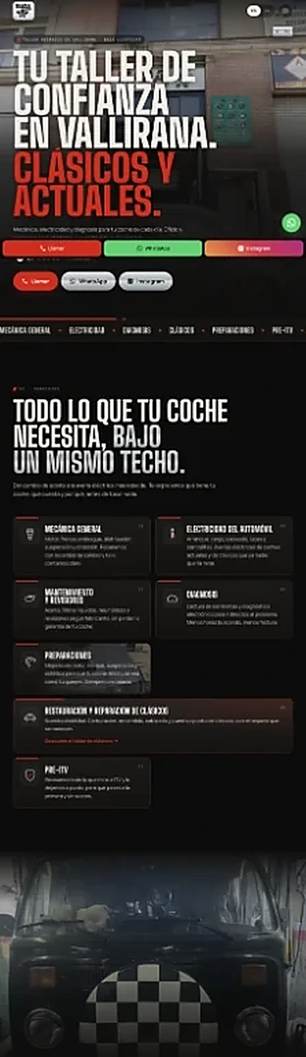 Web de un taller mecánico de Vallirana en el móvil