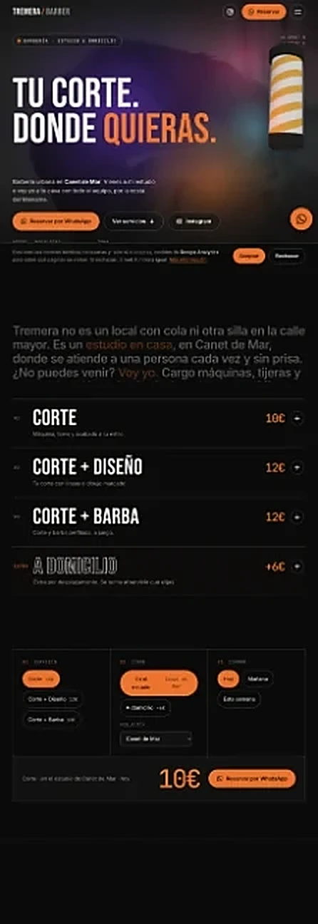 Web de Tremera Barber en el móvil